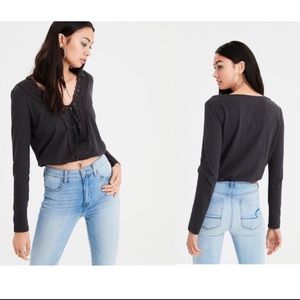 American Eagle Tassel Crop Long Sleeve Top XS